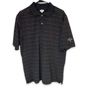 Callaway Men's L Striped Golf Polo Shirt Black & Orange Stretch Moisture Wicking